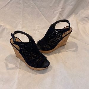 American Rag Cork Wedge Navy Laser cut sandal